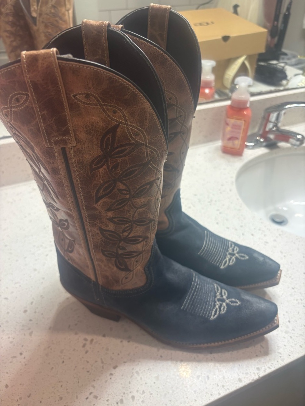 Laredo Two-Tone brown and navy blue suede Embroidered Cowboy Boots
